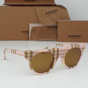 Burberry Girls Sunglasses Check Pink Bronze Round JB4355 KIDS 397273 BRAND NEW